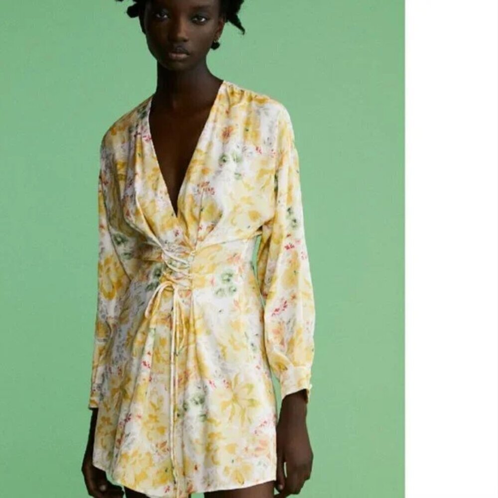 Zara Yellow Floral Print Corset Dress Blogger Fav